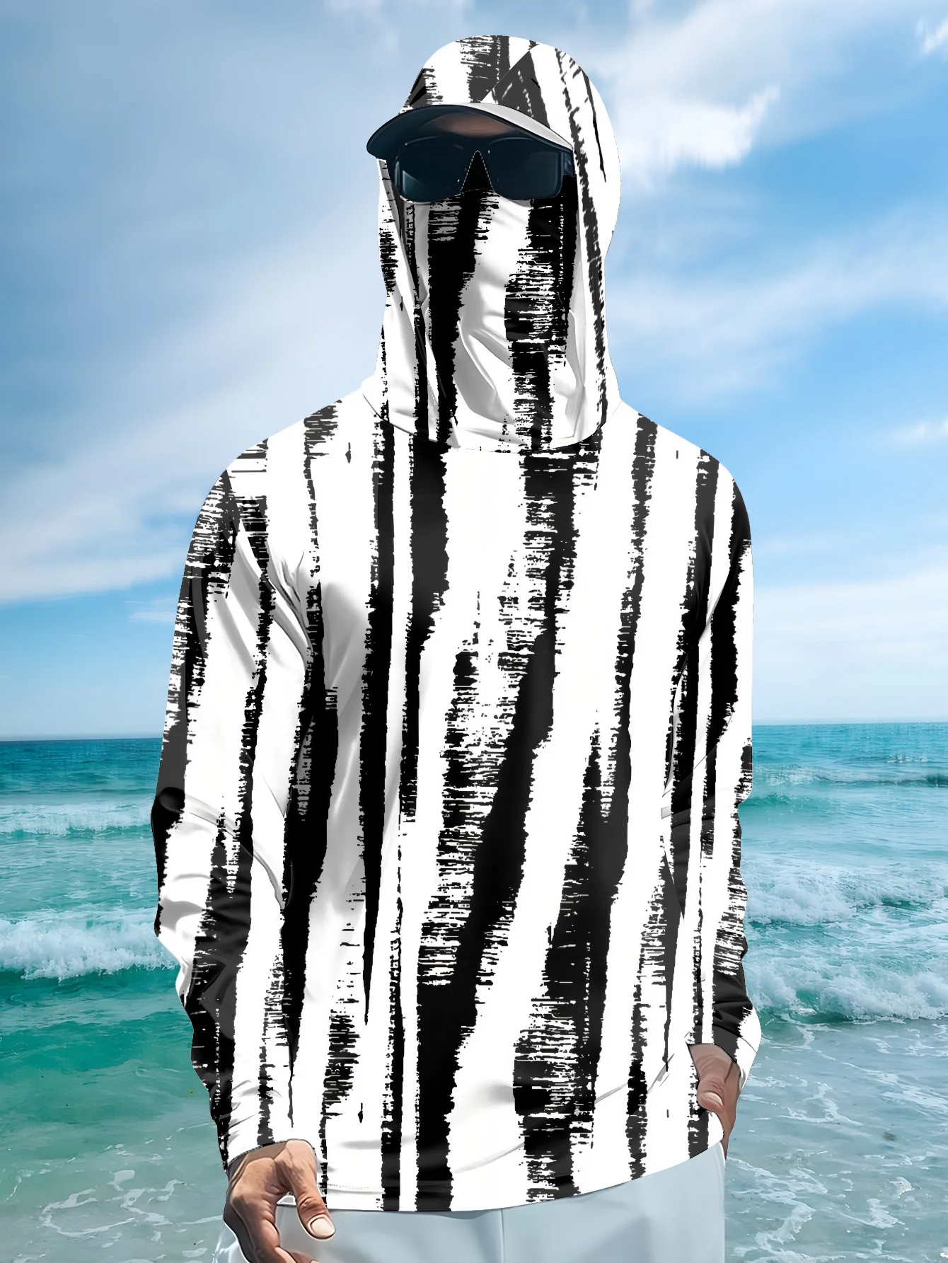 Fishing Hoodie - Męska bluza z kapturem w czarno-białe